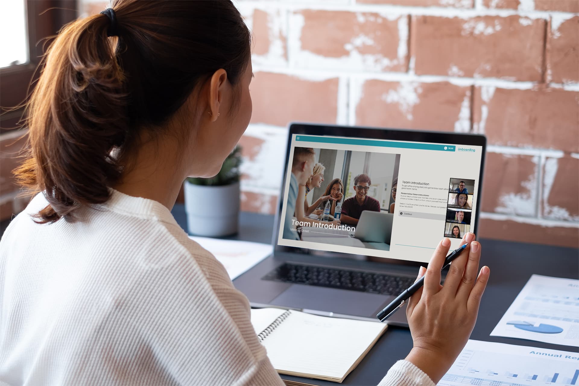 Woman playing an Onboarding Game